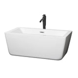 Wyndham Collection - Laura 59 Inch Freestanding Bathtub in White with Polished Chrome Trim and Floor Mounted Faucet in Matte Black