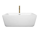 Laura 59 Inch Freestanding Bathtub in White with Polished Chrome Trim and Floor Mounted Faucet in Brushed Gold