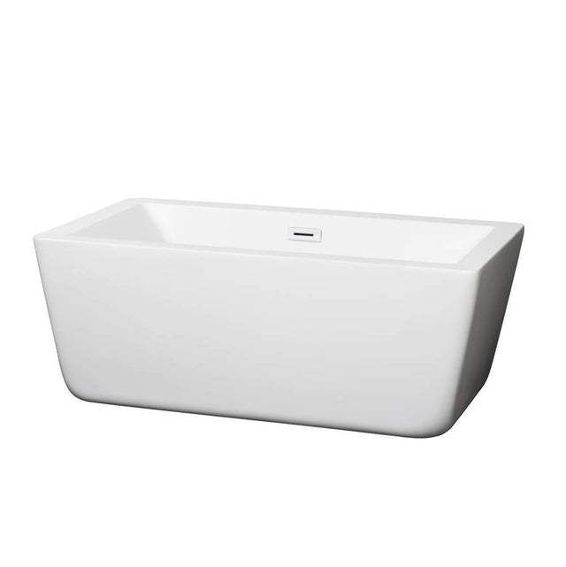 Wyndham Collection - Laura 59 Inch Freestanding Bathtub in White with Shiny White Drain and Overflow Trim