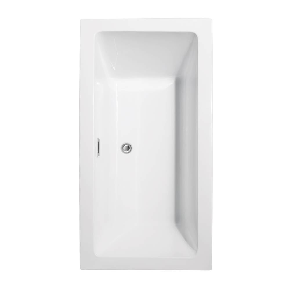 Melody 60 Inch Freestanding Bathtub in White with Floor Mounted Faucet, Drain and Overflow Trim in Brushed Nickel
