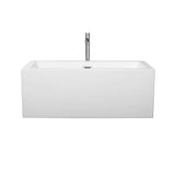 Melody 60 Inch Freestanding Bathtub in White with Floor Mounted Faucet, Drain and Overflow Trim in Brushed Nickel
