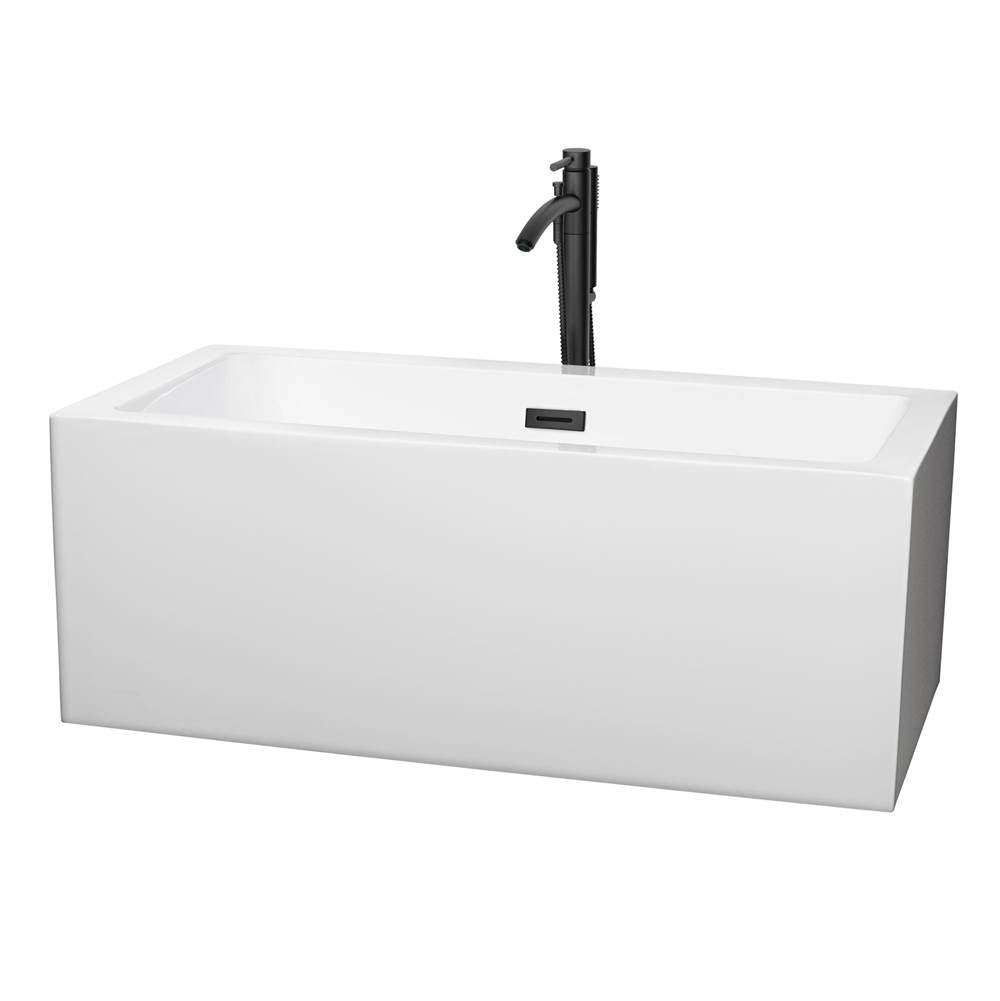 Wyndham Collection - Melody 60 Inch Freestanding Bathtub in White with Floor Mounted Faucet, Drain and Overflow Trim in Matte Black