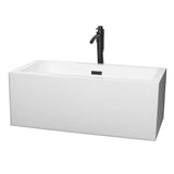 Wyndham Collection - Melody 60 Inch Freestanding Bathtub in White with Floor Mounted Faucet, Drain and Overflow Trim in Matte Black