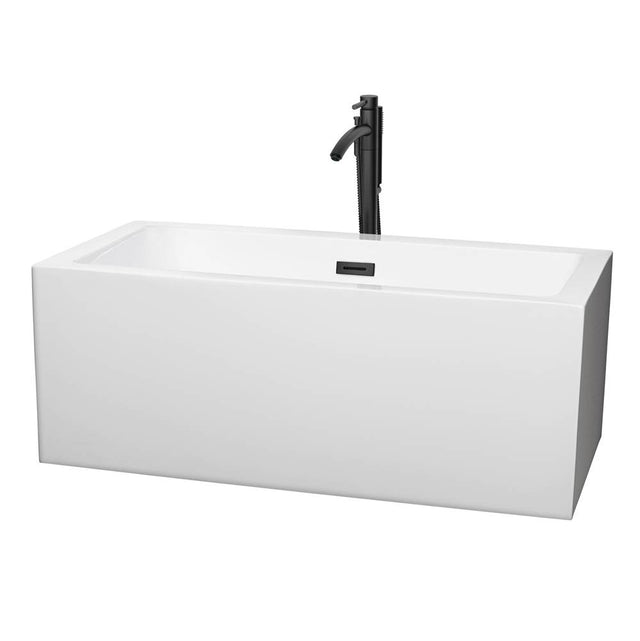 Wyndham Collection - Melody 60 Inch Freestanding Bathtub in White with Floor Mounted Faucet, Drain and Overflow Trim in Matte Black