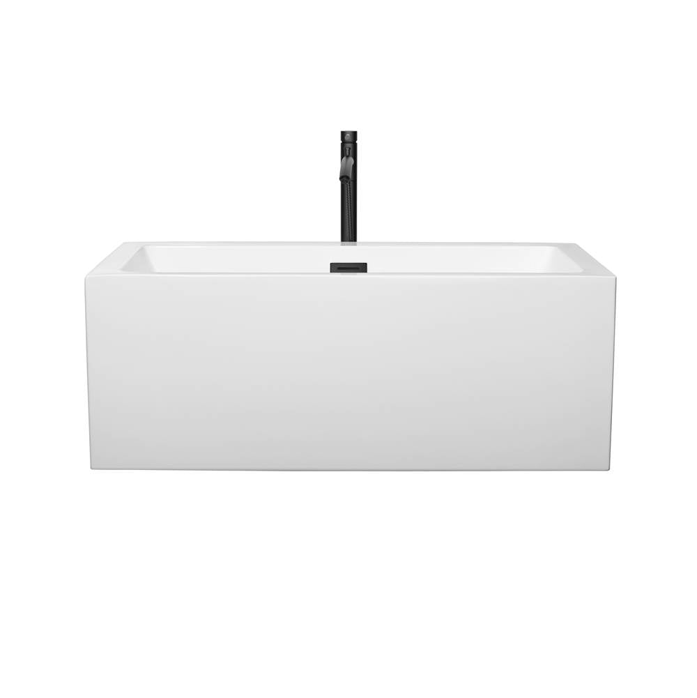 Melody 60 Inch Freestanding Bathtub in White with Floor Mounted Faucet, Drain and Overflow Trim in Matte Black