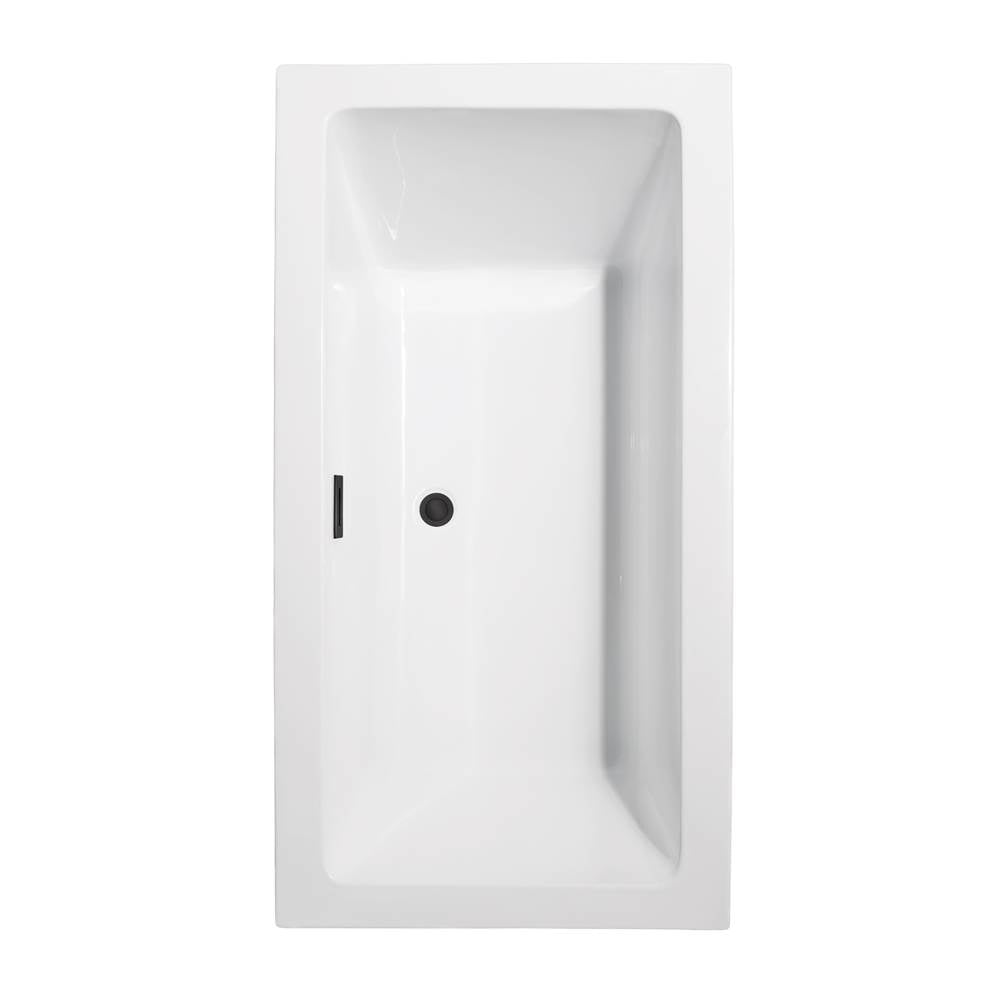 Melody 60 Inch Freestanding Bathtub in White with Floor Mounted Faucet, Drain and Overflow Trim in Matte Black