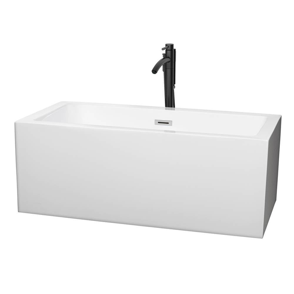 Wyndham Collection - Melody 60 Inch Freestanding Bathtub in White with Polished Chrome Trim and Floor Mounted Faucet in Matte Black
