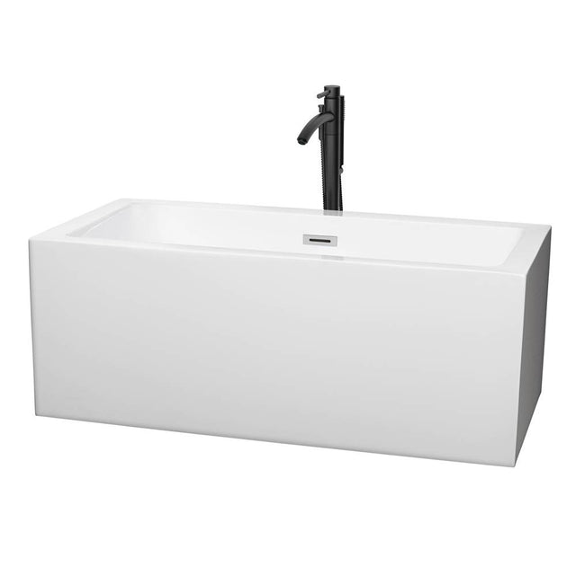 Wyndham Collection - Melody 60 Inch Freestanding Bathtub in White with Polished Chrome Trim and Floor Mounted Faucet in Matte Black