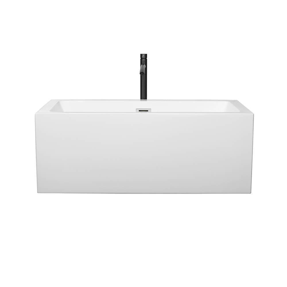 Melody 60 Inch Freestanding Bathtub in White with Polished Chrome Trim and Floor Mounted Faucet in Matte Black