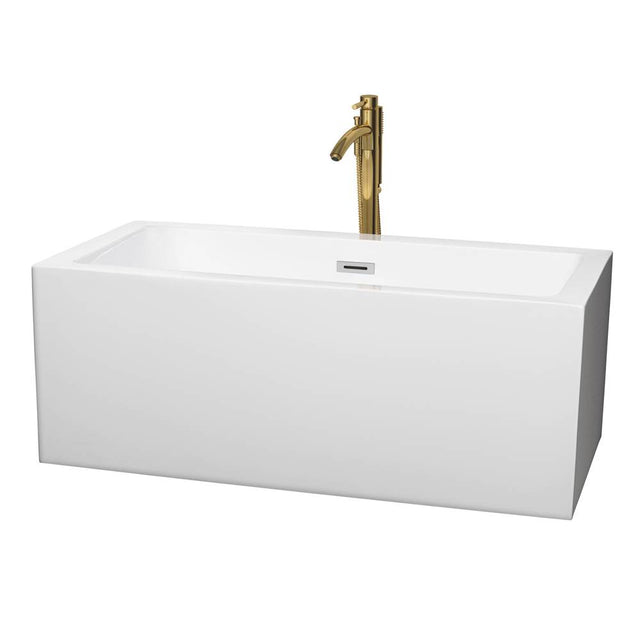 Wyndham Collection - Melody 60 Inch Freestanding Bathtub in White with Polished Chrome Trim and Floor Mounted Faucet in Brushed Gold