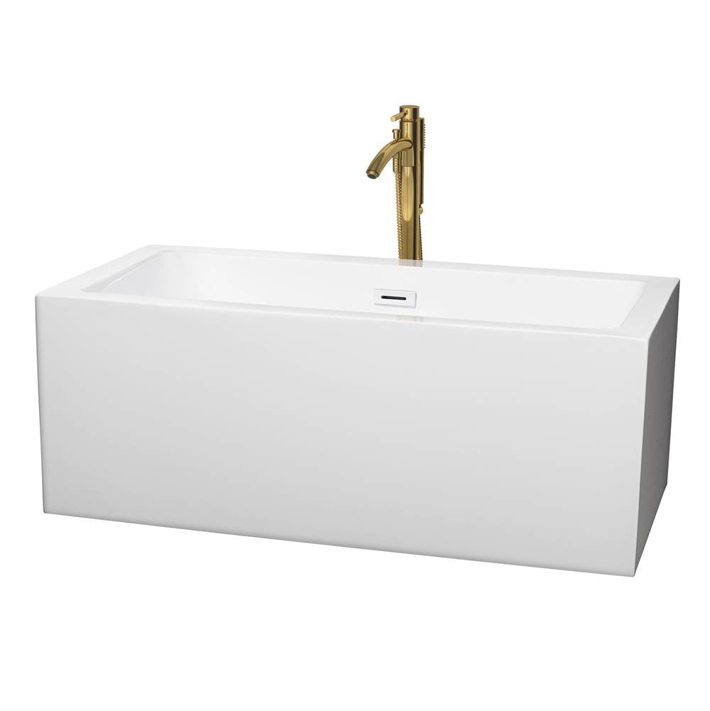Wyndham Collection - Melody 60 Inch Freestanding Bathtub in White with Shiny White Trim and Floor Mounted Faucet in Brushed Gold