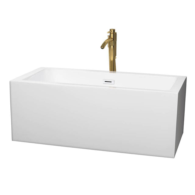Wyndham Collection - Melody 60 Inch Freestanding Bathtub in White with Shiny White Trim and Floor Mounted Faucet in Brushed Gold