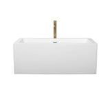 Melody 60 Inch Freestanding Bathtub in White with Shiny White Trim and Floor Mounted Faucet in Brushed Gold