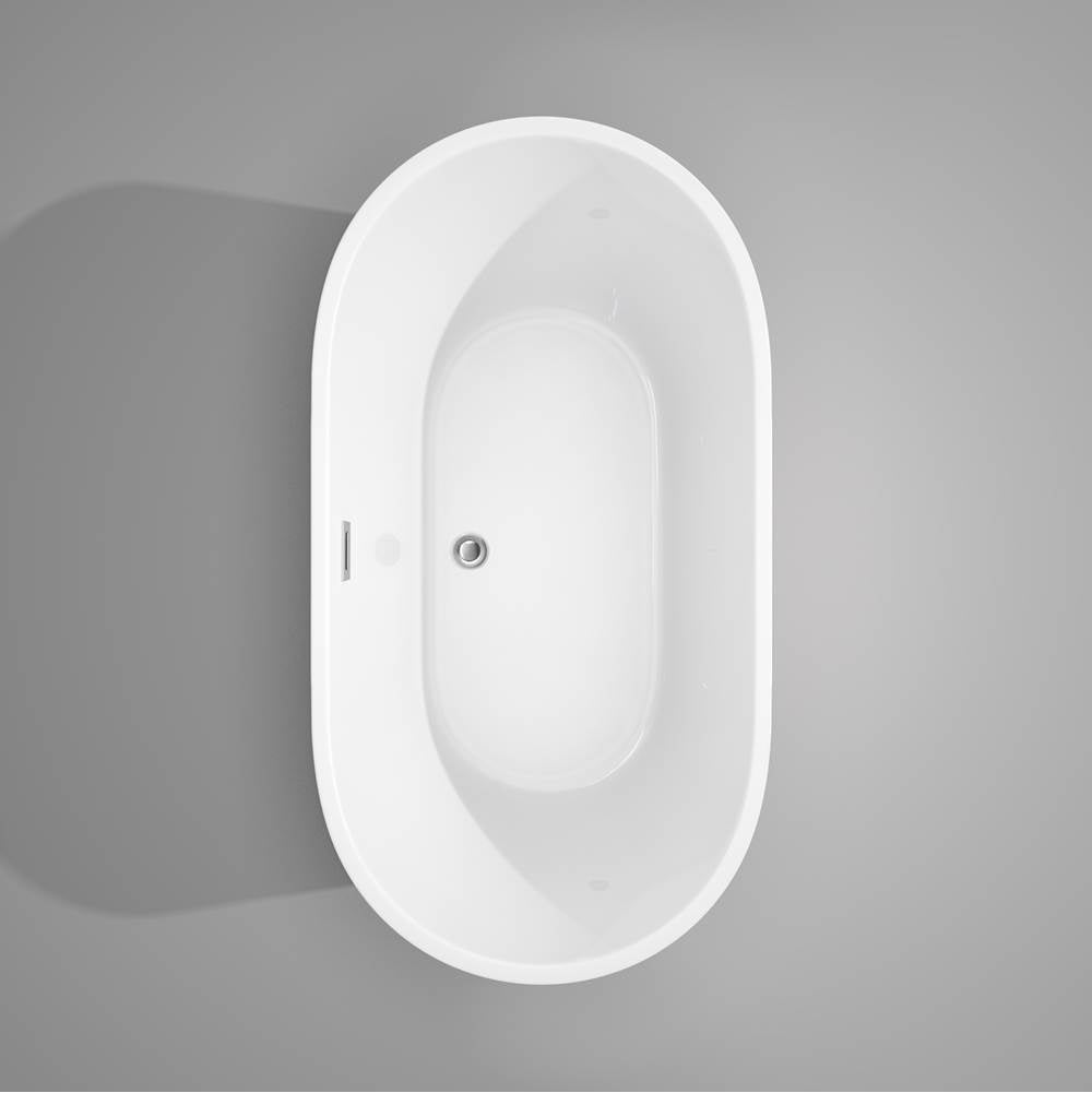 Carissa 60 Inch Freestanding Bathtub in White with Polished Chrome Drain and Overflow Trim