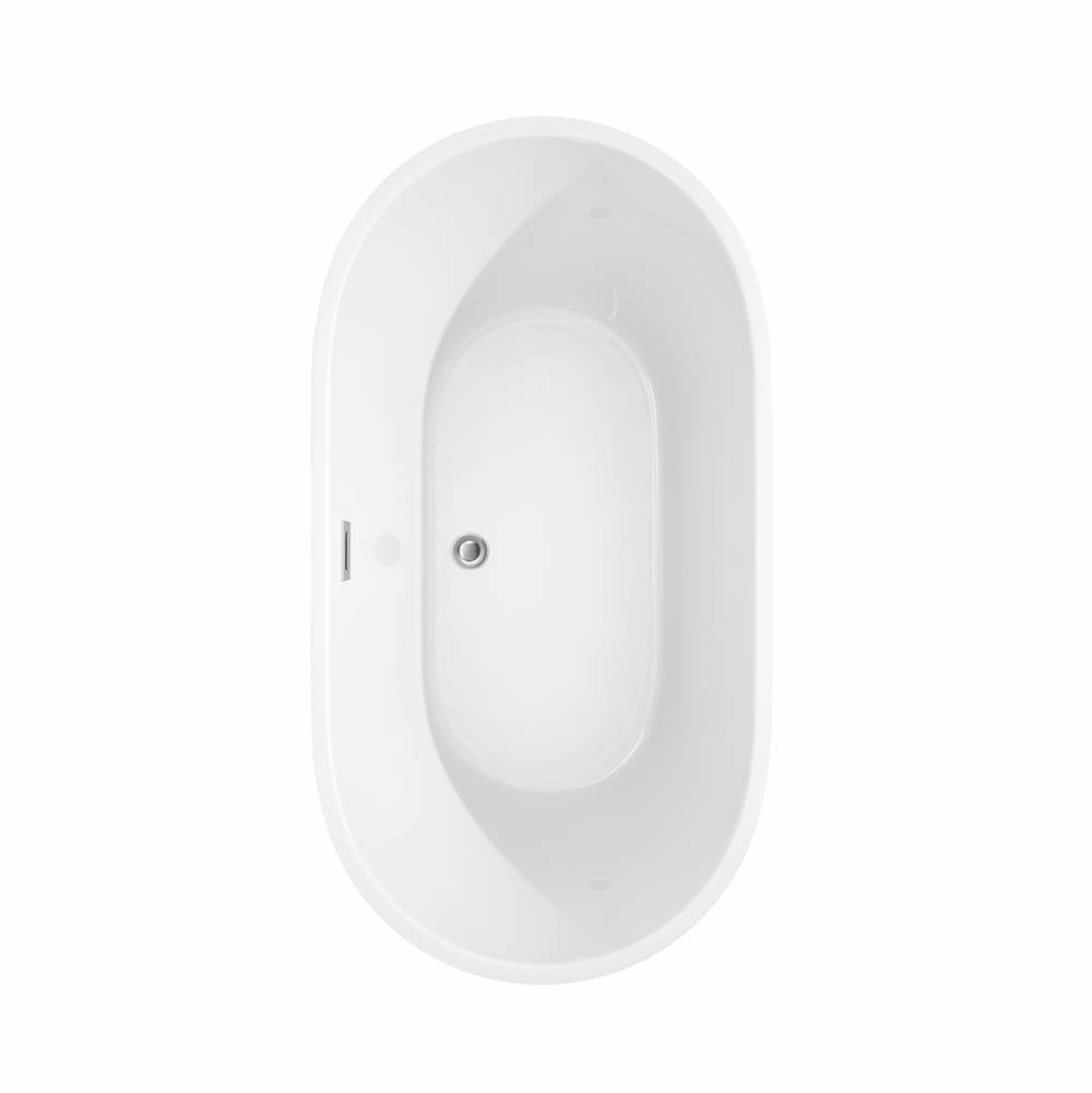 Carissa 60 Inch Freestanding Bathtub in White with Floor Mounted Faucet, Drain and Overflow Trim in Brushed Nickel