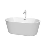 Wyndham Collection - Carissa 60 Inch Freestanding Bathtub in White with Floor Mounted Faucet, Drain and Overflow Trim in Polished Chrome - White With Polished Chrome