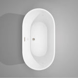 Carissa 60 Inch Freestanding Bathtub in White with Floor Mounted Faucet, Drain and Overflow Trim in Brushed Nickel