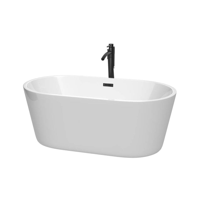 Wyndham Collection - Carissa 60 Inch Freestanding Bathtub in White with Floor Mounted Faucet, Drain and Overflow Trim in Matte Black
