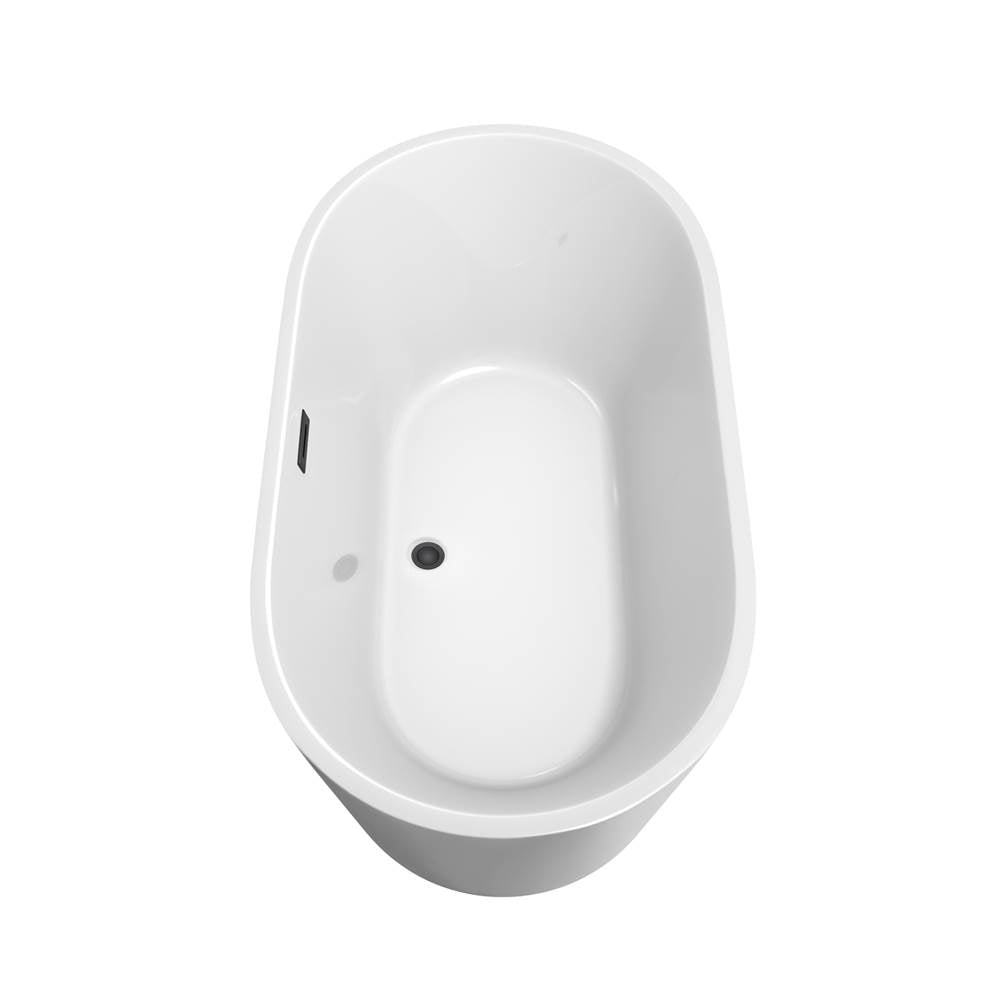 Carissa 60 Inch Freestanding Bathtub in White with Floor Mounted Faucet, Drain and Overflow Trim in Matte Black