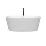 Carissa 60 Inch Freestanding Bathtub in White with Polished Chrome Trim and Floor Mounted Faucet in Matte Black