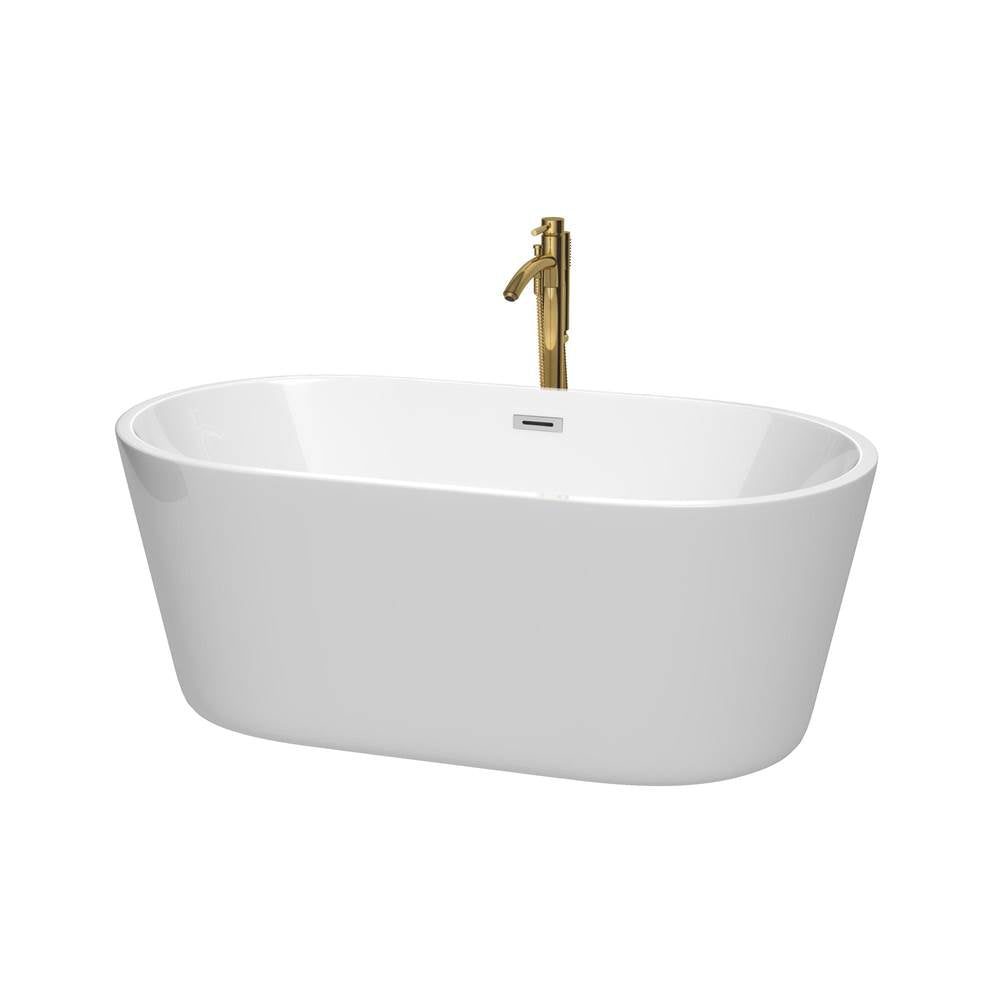Wyndham Collection - Carissa 60 Inch Freestanding Bathtub in White with Polished Chrome Trim and Floor Mounted Faucet in Brushed Gold