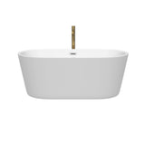 Carissa 60 Inch Freestanding Bathtub in White with Polished Chrome Trim and Floor Mounted Faucet in Brushed Gold