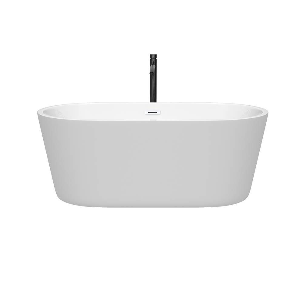Carissa 60 Inch Freestanding Bathtub in White with Shiny White Trim and Floor Mounted Faucet in Matte Black