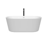 Carissa 60 Inch Freestanding Bathtub in White with Shiny White Trim and Floor Mounted Faucet in Matte Black