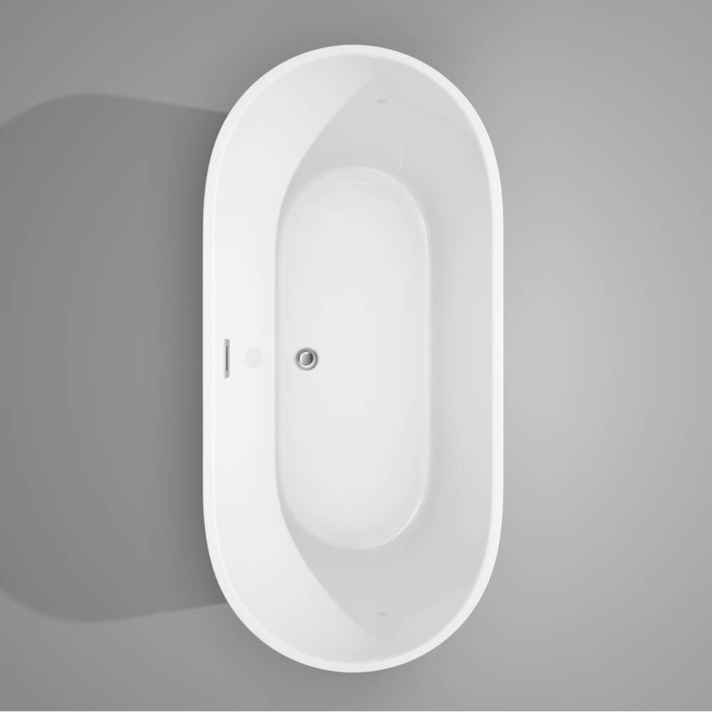 Carissa 67 Inch Freestanding Bathtub in White with Polished Chrome Drain and Overflow Trim