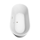Carissa 67 Inch Freestanding Bathtub in White with Floor Mounted Faucet, Drain and Overflow Trim in Brushed Nickel