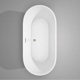 Carissa 67 Inch Freestanding Bathtub in White with Floor Mounted Faucet, Drain and Overflow Trim in Brushed Nickel