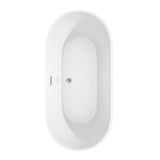 Carissa 67 Inch Freestanding Bathtub in White with Floor Mounted Faucet, Drain and Overflow Trim in Brushed Nickel
