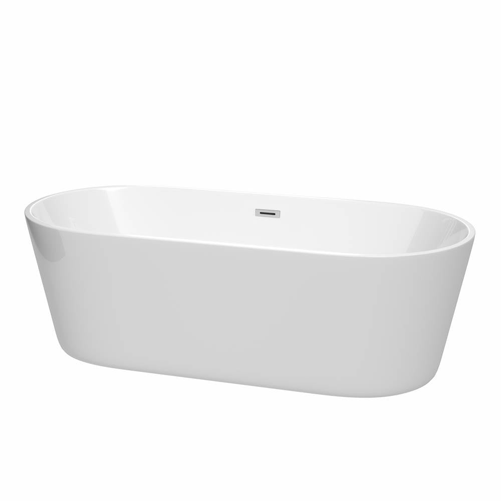 Wyndham Collection - Carissa 71 Inch Freestanding Bathtub in White with Polished Chrome Drain and Overflow Trim - White With Polished Chrome