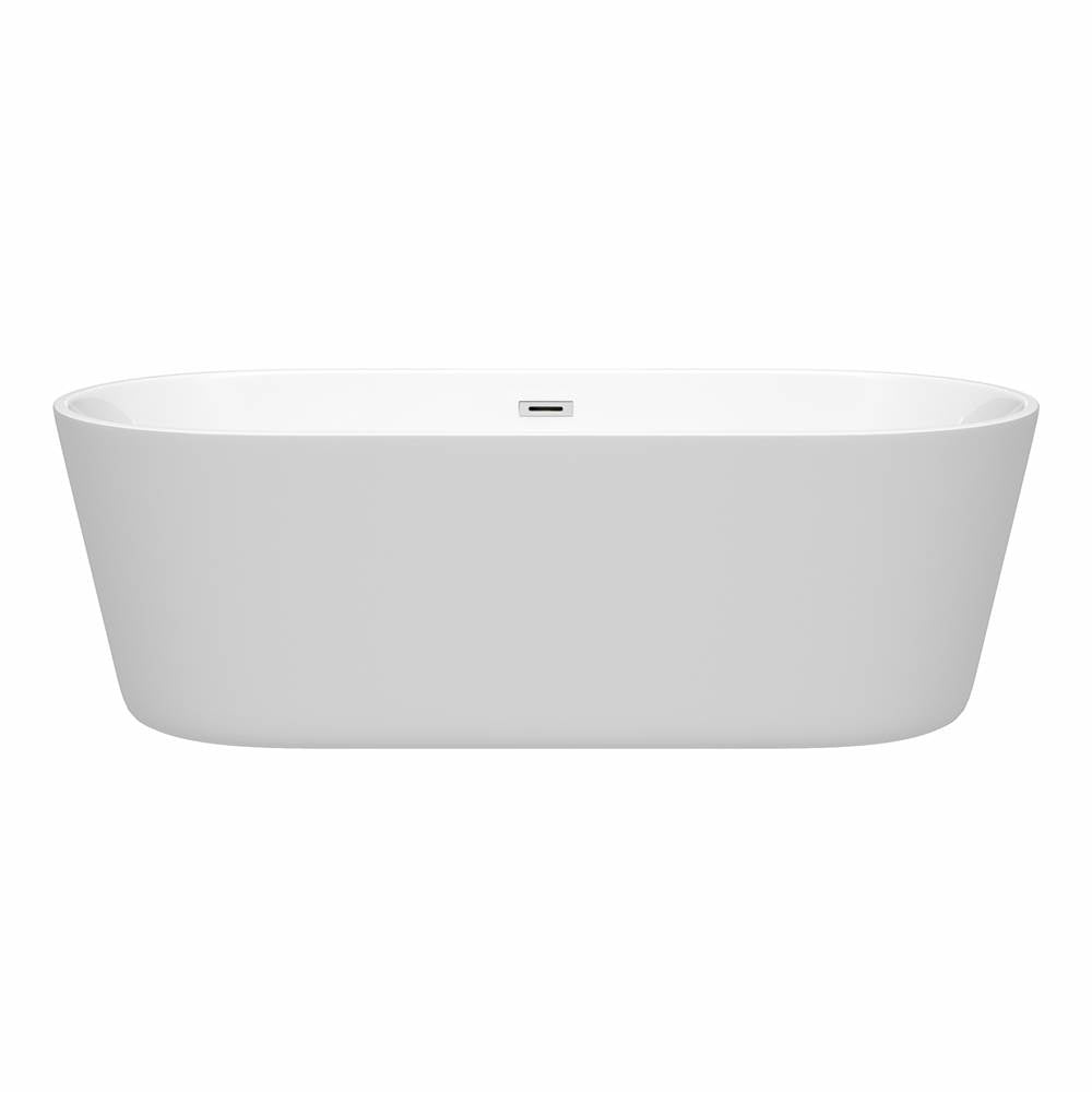 Carissa 71 Inch Freestanding Bathtub in White with Polished Chrome Drain and Overflow Trim