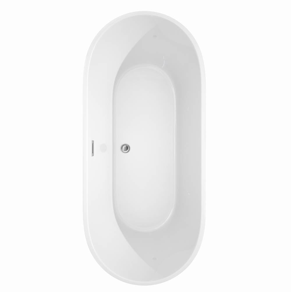 Carissa 71 Inch Freestanding Bathtub in White with Floor Mounted Faucet, Drain and Overflow Trim in Brushed Nickel