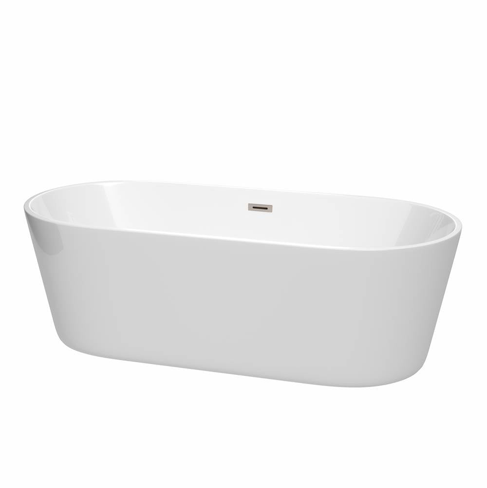 Wyndham Collection - Carissa 71 Inch Freestanding Bathtub in White with Brushed Nickel Drain and Overflow Trim - White With Brushed Nickel