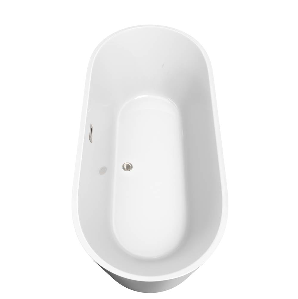Carissa 71 Inch Freestanding Bathtub in White with Floor Mounted Faucet, Drain and Overflow Trim in Brushed Nickel