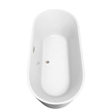 Carissa 71 Inch Freestanding Bathtub in White with Floor Mounted Faucet, Drain and Overflow Trim in Brushed Nickel