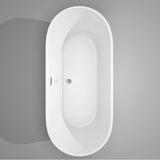 Carissa 71 Inch Freestanding Bathtub in White with Floor Mounted Faucet, Drain and Overflow Trim in Brushed Nickel