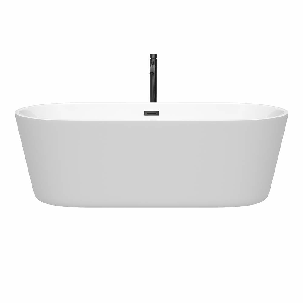 Carissa 71 Inch Freestanding Bathtub in White with Floor Mounted Faucet, Drain and Overflow Trim in Matte Black