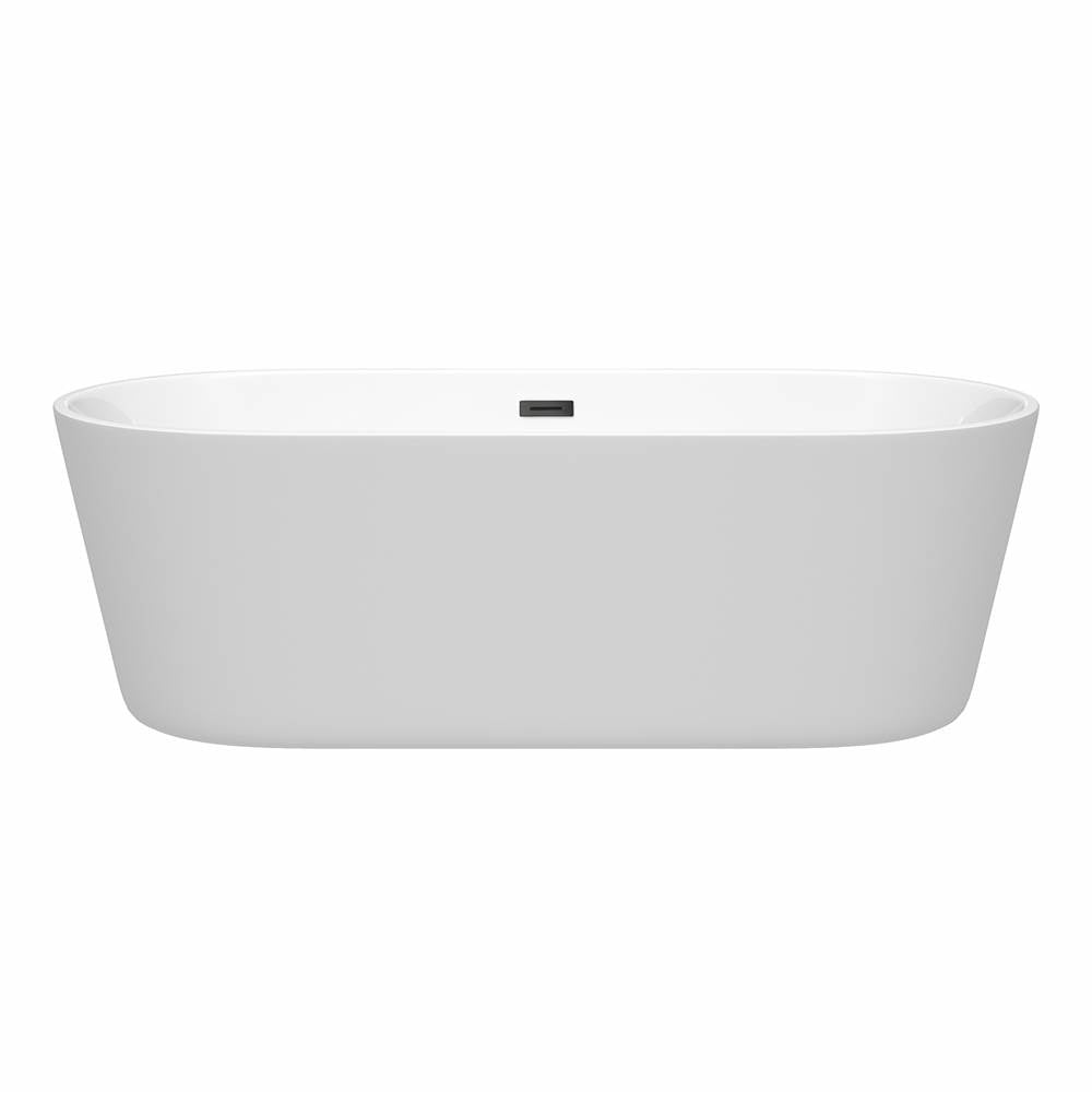 Carissa 71 Inch Freestanding Bathtub in White with Matte Black Drain and Overflow Trim