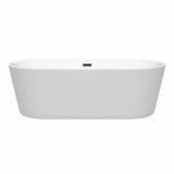 Carissa 71 Inch Freestanding Bathtub in White with Matte Black Drain and Overflow Trim