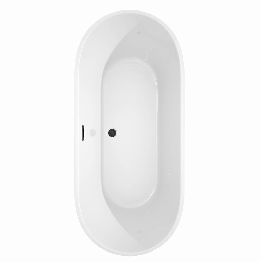 Carissa 71 Inch Freestanding Bathtub in White with Matte Black Drain and Overflow Trim