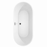 Carissa 71 Inch Freestanding Bathtub in White with Floor Mounted Faucet, Drain and Overflow Trim in Matte Black