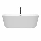 Carissa 71 Inch Freestanding Bathtub in White with Polished Chrome Trim and Floor Mounted Faucet in Matte Black