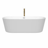 Carissa 71 Inch Freestanding Bathtub in White with Polished Chrome Trim and Floor Mounted Faucet in Brushed Gold