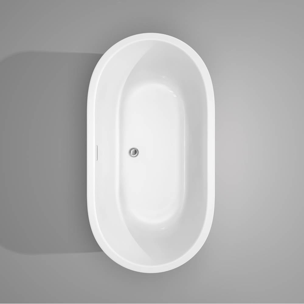 Juliette 60 Inch Freestanding Bathtub in White with Polished Chrome Drain and Overflow Trim