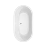 Juliette 60 Inch Freestanding Bathtub in White with Floor Mounted Faucet, Drain and Overflow Trim in Brushed Nickel