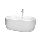 Wyndham Collection - Juliette 60 Inch Freestanding Bathtub in White with Floor Mounted Faucet, Drain and Overflow Trim in Polished Chrome - White With Polished Chrome