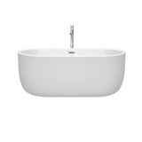 Juliette 60 Inch Freestanding Bathtub in White with Floor Mounted Faucet, Drain and Overflow Trim in Brushed Nickel